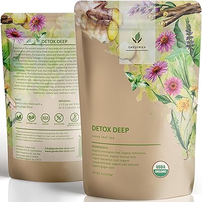 Organic Dandelion Root Detox Loose Leaf Tea, Herbal, Caffeine-Free, KSA Kosher, Ayurvedic with Lemongrass, Peppermint, Echinacea 4 oz 1 Pack