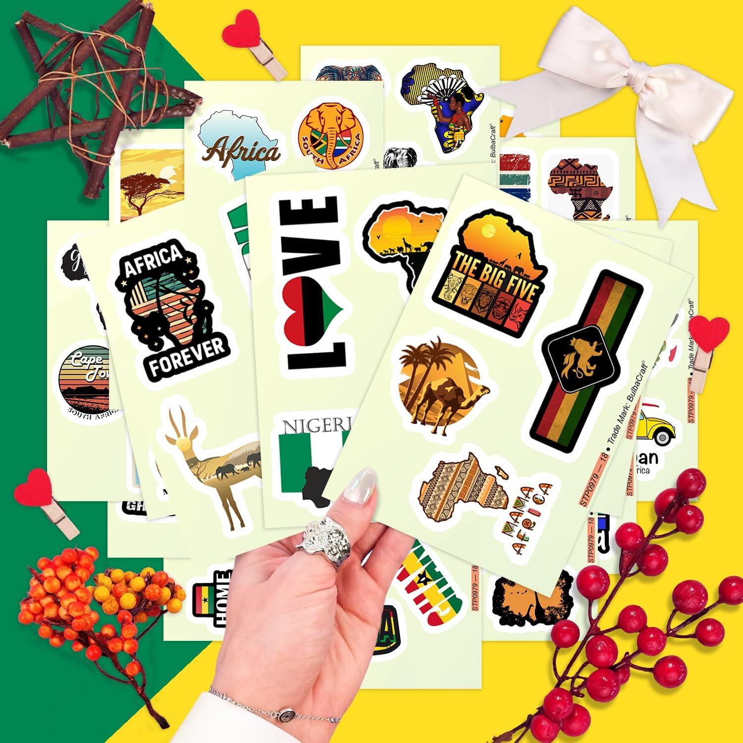 BulbaCraft Africa Stickers for Water Bottle and Laptop - African Party Supplies & Decorations, Waterproof Vinyl Decals, Kenya, Nigeria, Ghana Stickers, Gifts for Women & Men