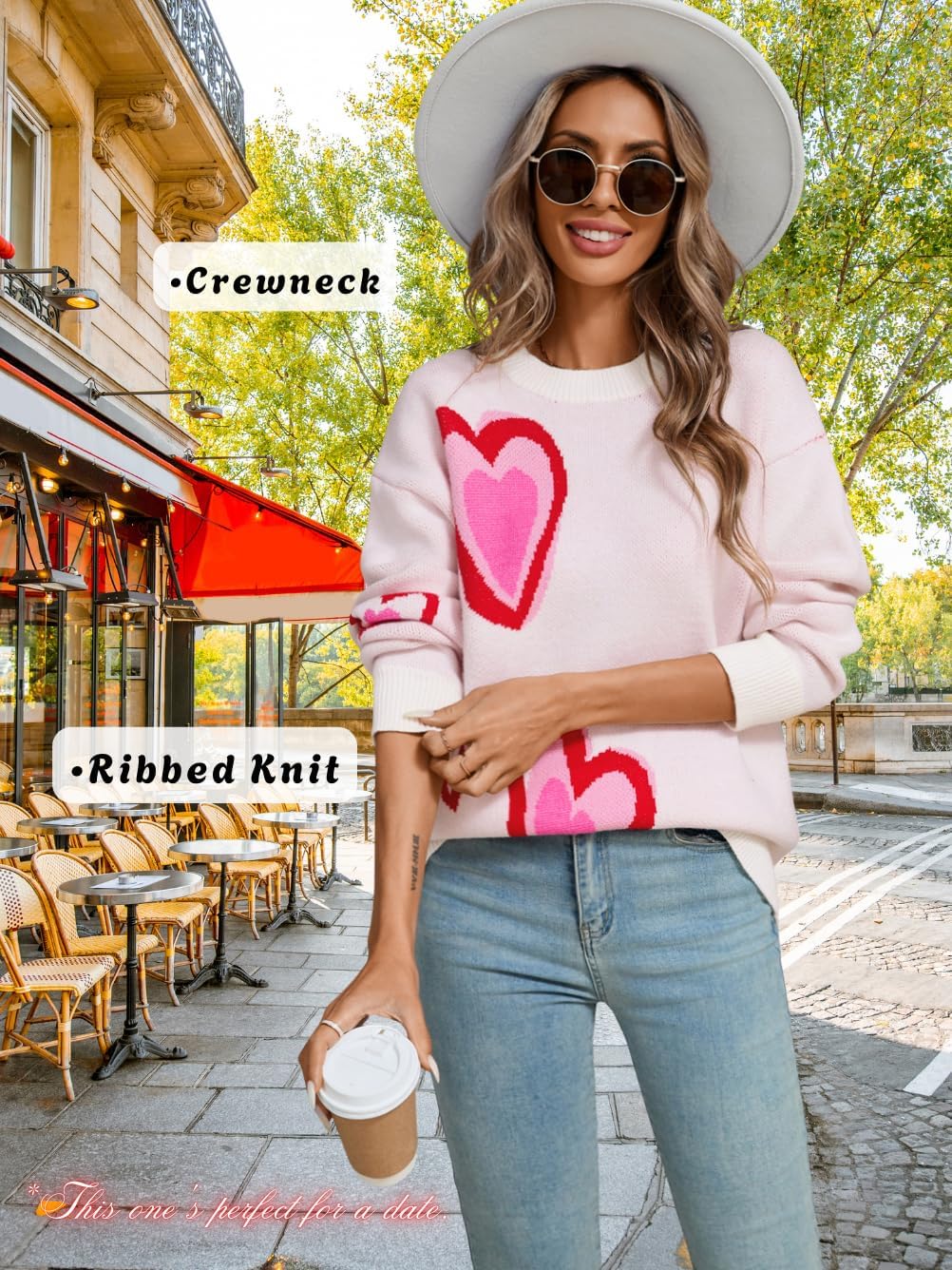 Heart Sweater,Cute Patterned Oversized Sweaters for Women,Valentines Day Crewneck Tops - Image 5