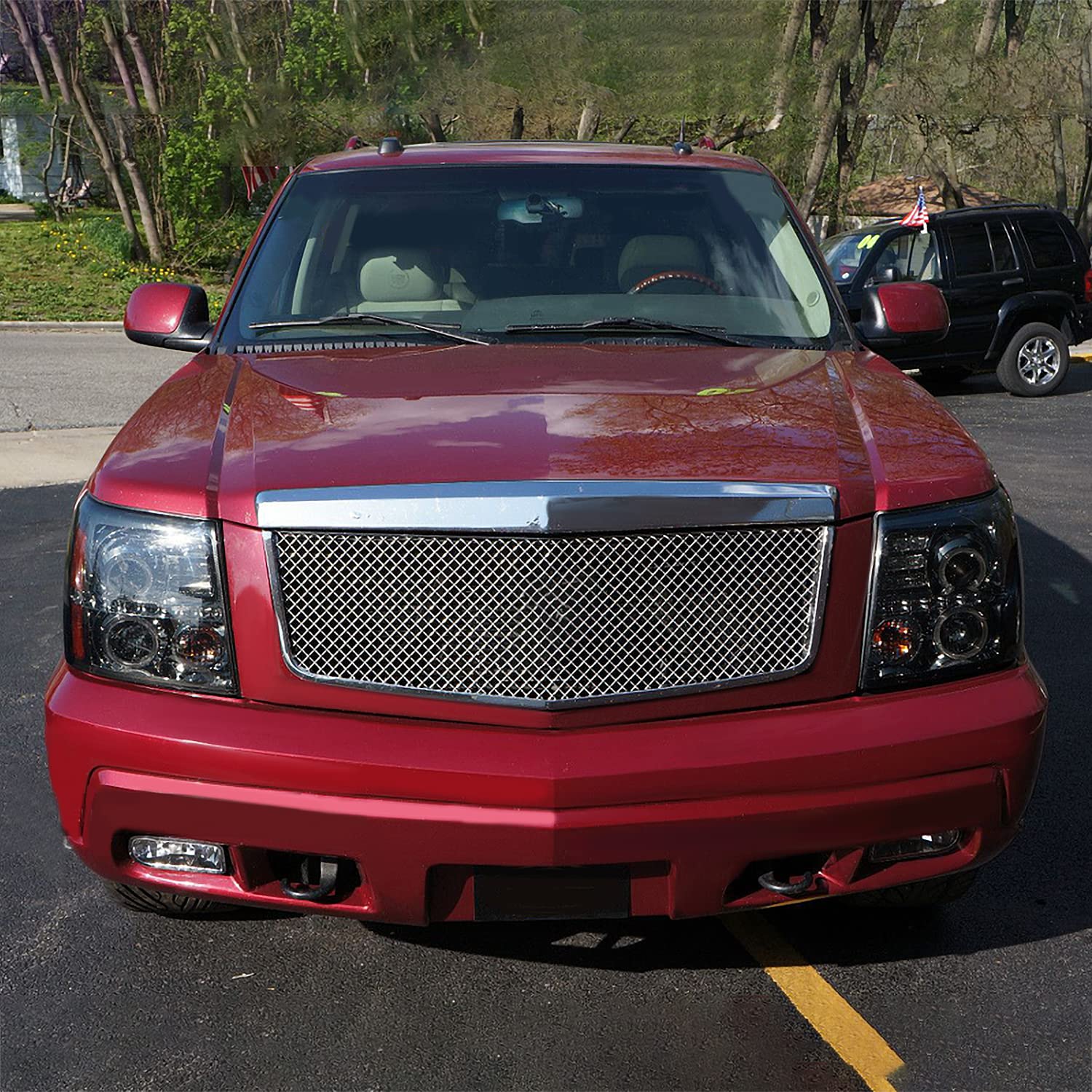 Spec-D Tuning LED Dual Halo Projector Headlights Smoke Lens Compatible with 2002-2006 Cadillac Escalade All, Left + Right Pair Headlamps Assembly