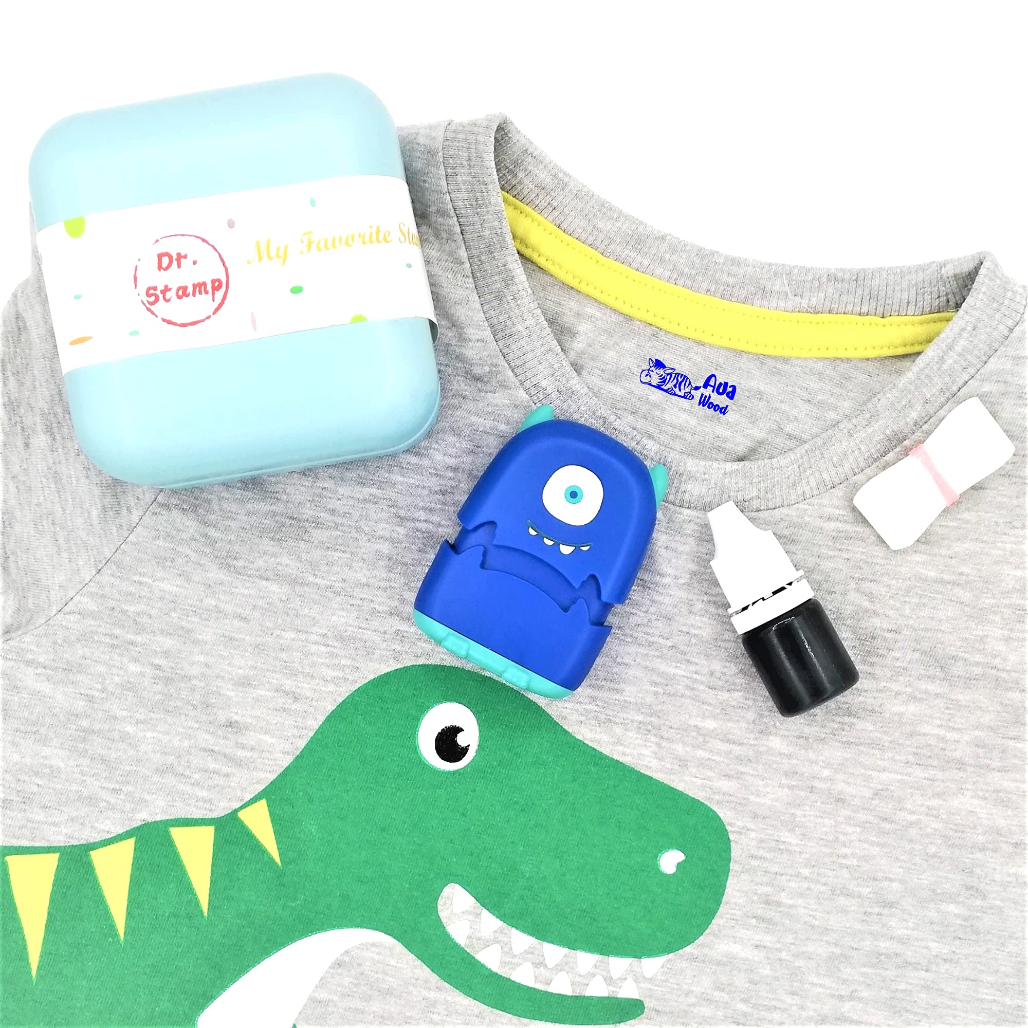 Dr. Stamp - Personalised Name Stamp, Custom Name Stamper for Kids Clothes School Uniform, Care Homes, Day Care, Nursery. Special Washable Ink, no Come Off Stick Sticky Name Labels in The wash! (Blue)