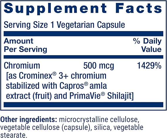 Life Extension Optimized Chromium with Crominex 3+, 500 mcg, 60 Capsules