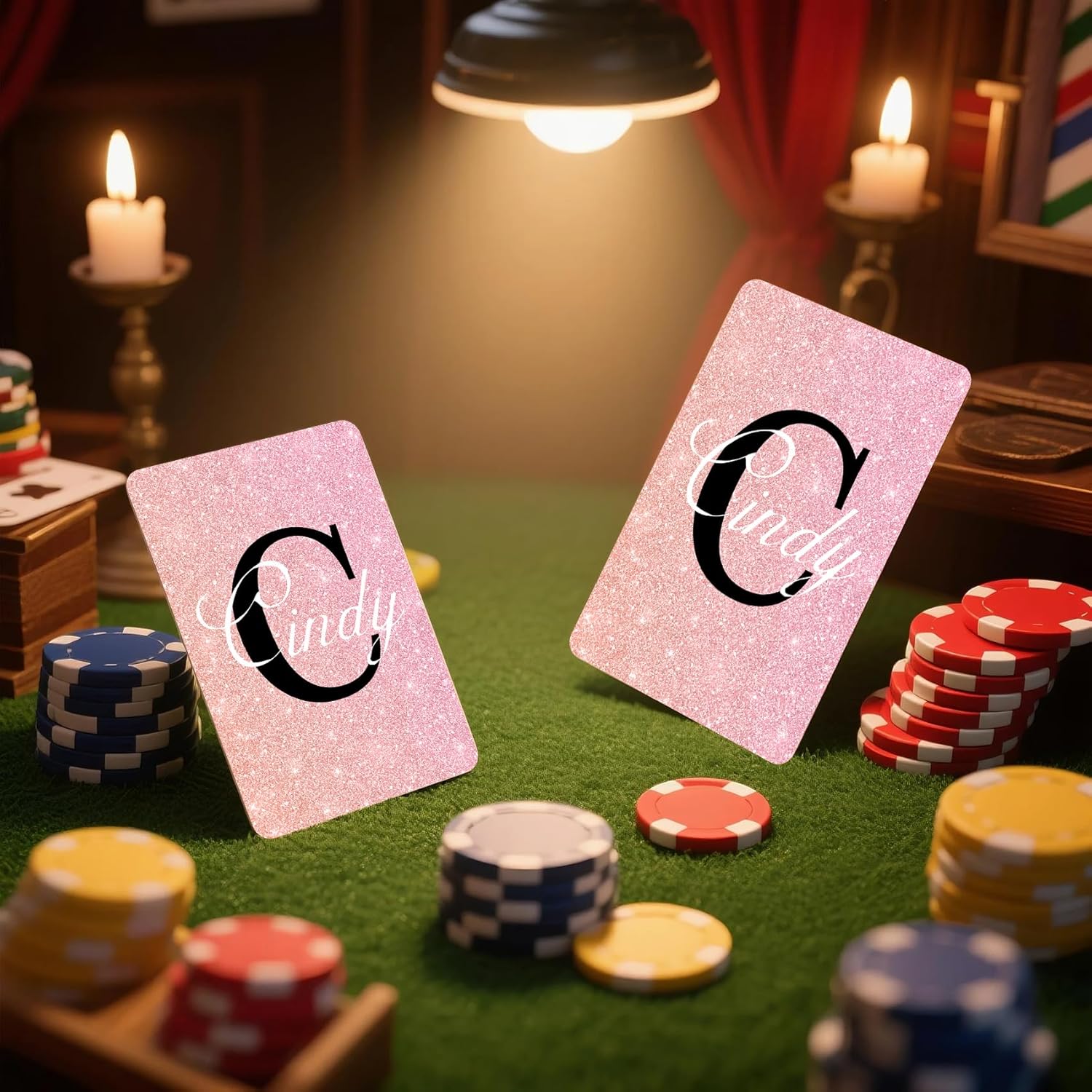 Glitter Playing Cards Custom Personalized Monogram Playing Cards with Initial Name, Bling Pink Poker Cards Customized Deck of Cards Themed Party Wedding Favors Birthday Gifts for Women Men