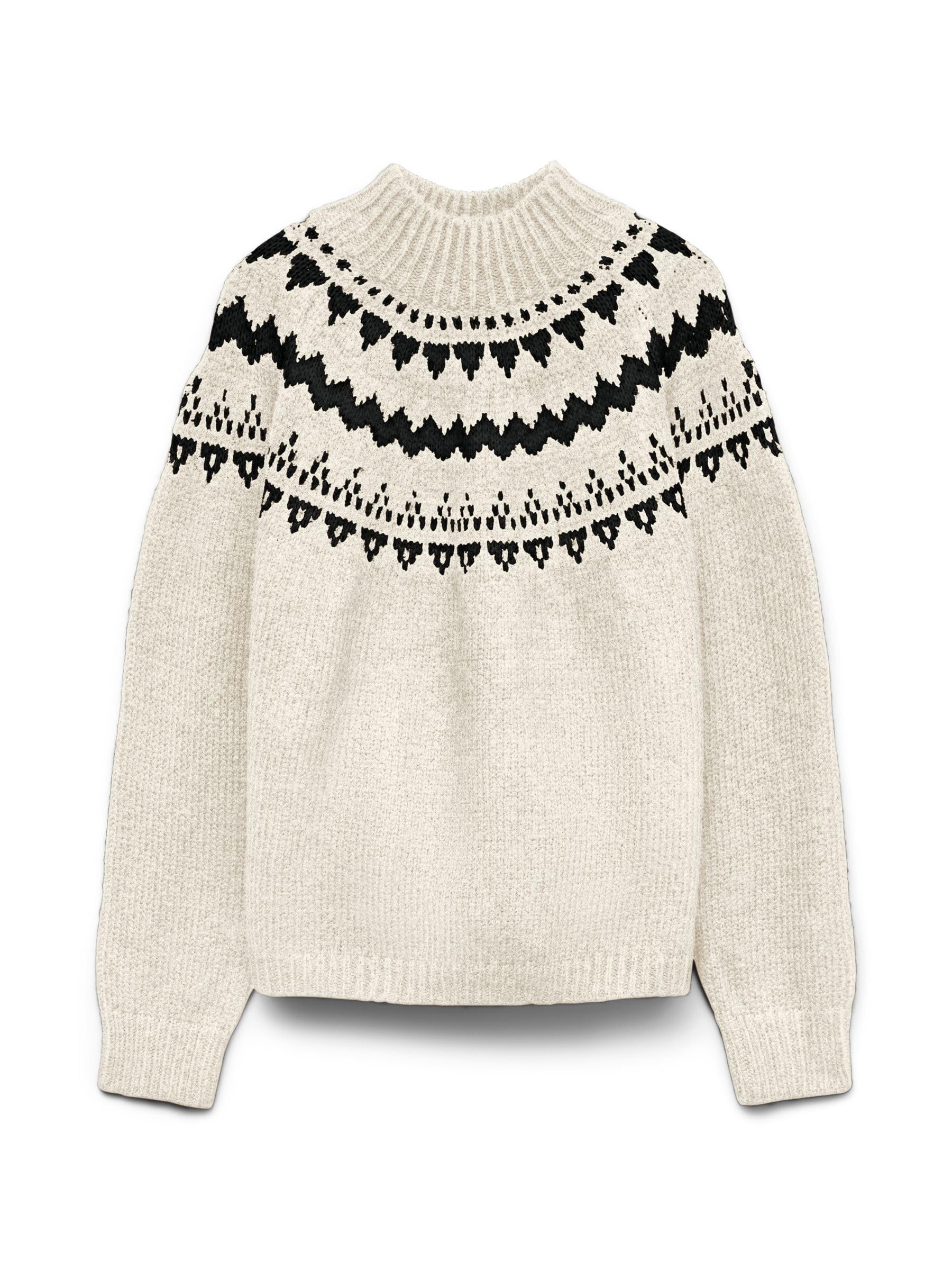 VERO MODA Women's Vmvivian Ls Highneck Pullover, Birch, L
