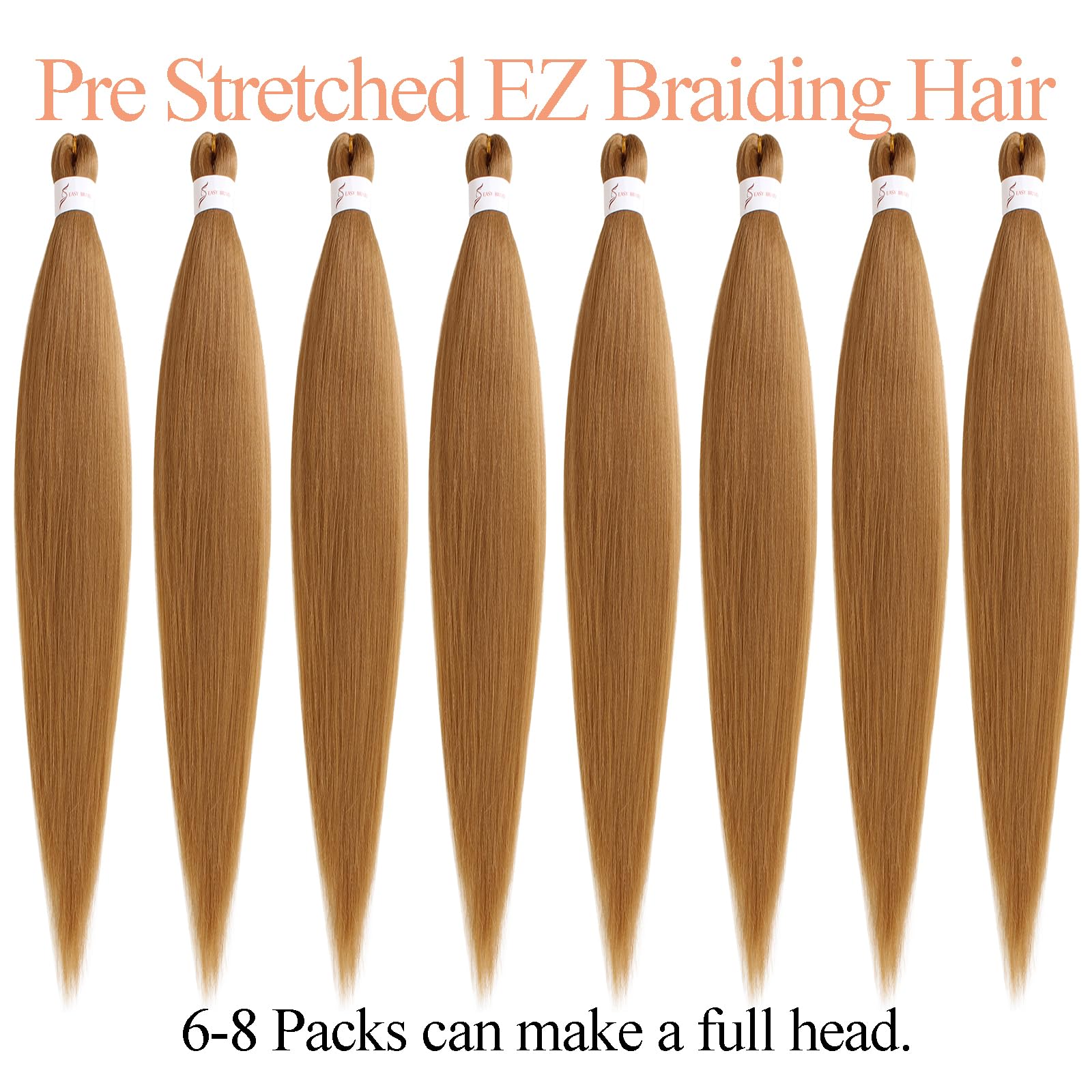 Mscat 20 Inch 8 Packs Pre Stretched Braiding Hair Light Brown Pre Stretched Braiding Professional Synthetic Prestretched Crochet Braids Hair Extension Hot Water Setting Yaki Texture (27#) - Image 4