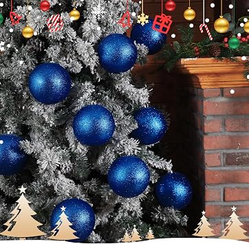 Poen 6 Pcs 6 Inch Large Christmas Ball Ornaments Glitter Extra Large Christmas Ornaments Giant Xmas Balls Tree Decorations with Hanging Loop for Xmas Holiday Party Decor (Dark Blue)