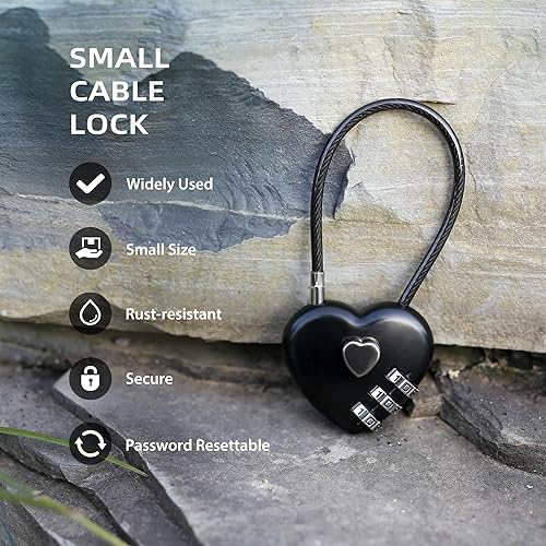 Miniatura 3 de Cerradura de combinación de 3 dígitos, bloqueo de cable combinado con código, combinación de candado pequeño, para equipaje, maleta, casillero de