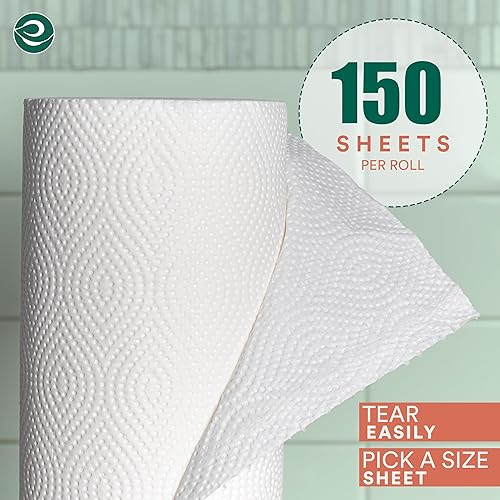 Miniatura 5 de ECO SOUL Juego de 12 rollos de toallas de papel de cocina de bambú 100 % compostables, 2 capas con 1800 hojas, 150 hojas cada una, toalla de papel