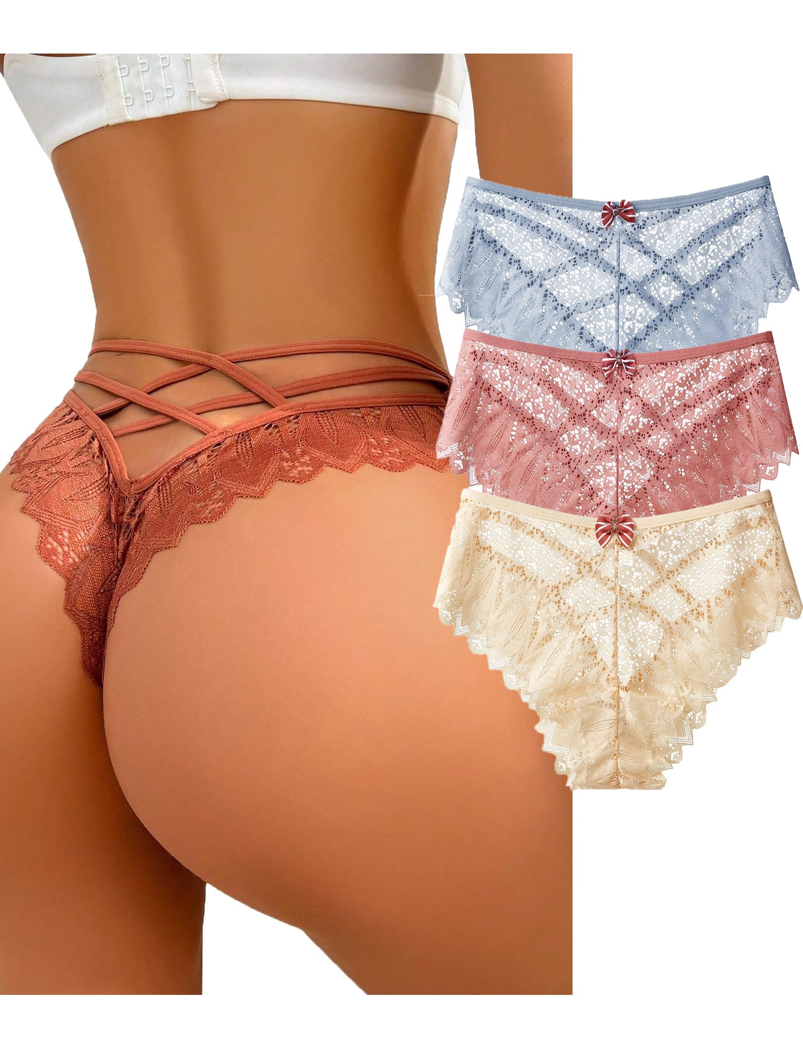 ZZSHLMY Womens Sexy Thongs Lace Panties Underwear Low Rise Plus Size Underpants Pack of 1-3