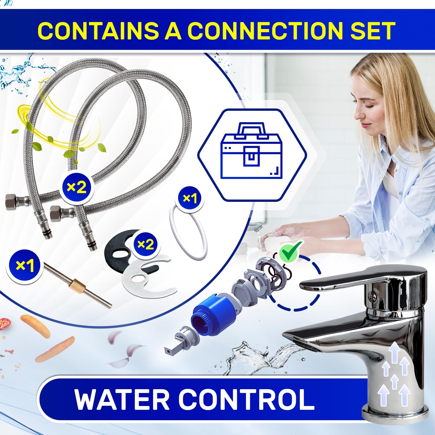 Basin Mixer Tap in Chromium Plated Brass with Ceramic Cartidge and Connections Set - Warranty 10 Years - MONTERAL - Image 4