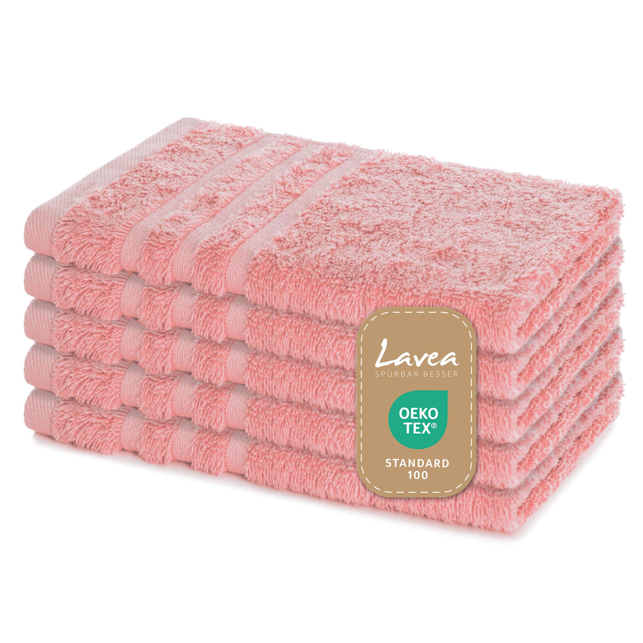 Lavea® Set of 5 Guest Towels, Guest Towels 30 x 50 cm, Terry Towel Made from 100% Cotton, Towel Set, Soft and Absorbent, Elena Series, Washable at 60 °C, Towel, Pastel Pink