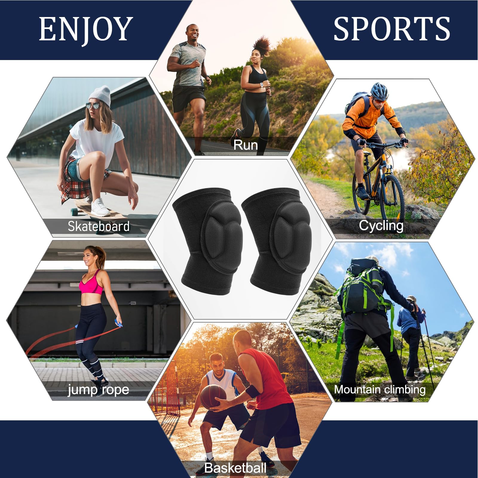 Genouillère Sport Élastique Anti-collision Éponge Épaisse pour Danse Yoga Jogging Volley-Ball Noir