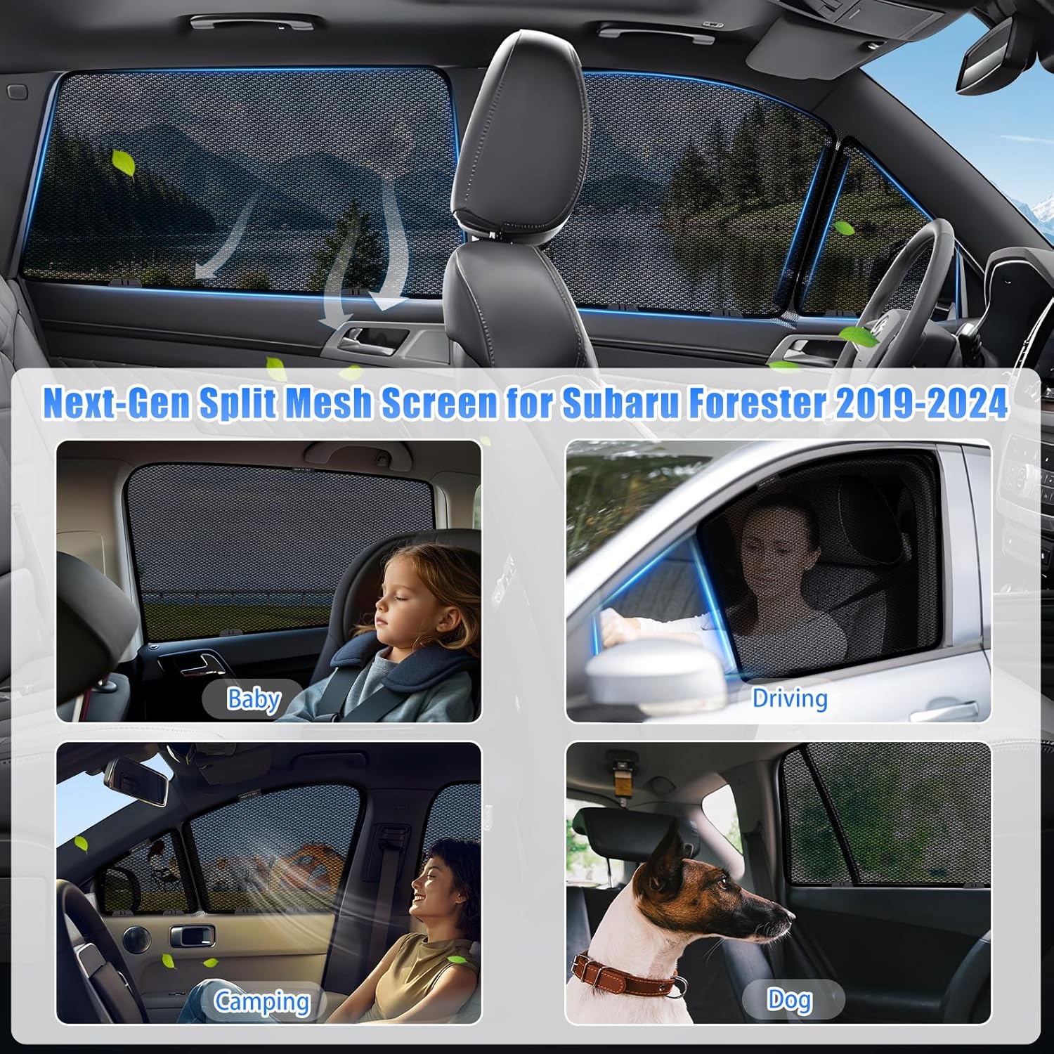 ZATOOTO Car Window Shades for Forester 2019-2024, Car Window Cover Baby Sun Shade Sun Blocker Window Screens for Camping | UV Protection, Privacy, Ventilation, and Bug-Free Design