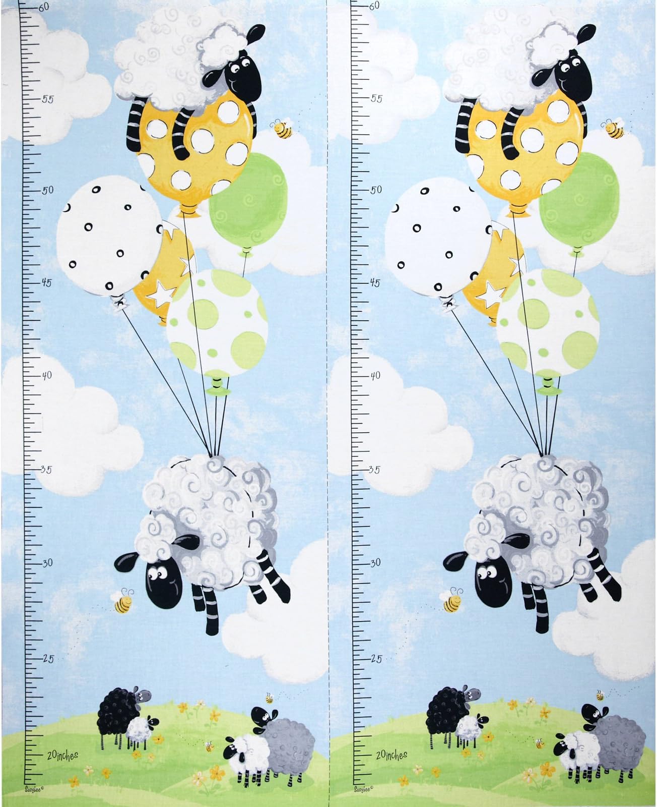 Hamil Textiles Lewe's Balloons Lewe Growth Chart 36in Panel Blue Quilt Fabric, Gold/Red/Black