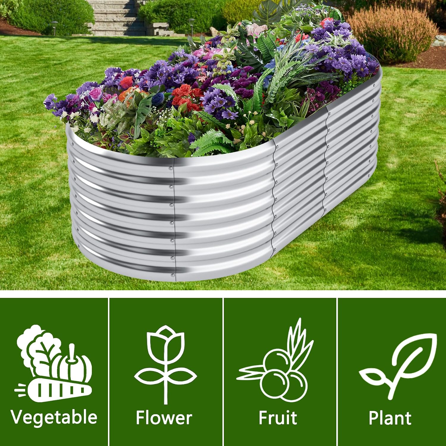 Metal Raised Garden Bed for Gardening,Outdoor Planter Raised Beds 8x2x1ft for Vegetables,Fruits,Flowers,Large Galvanized Raised Garden Bed Boxes