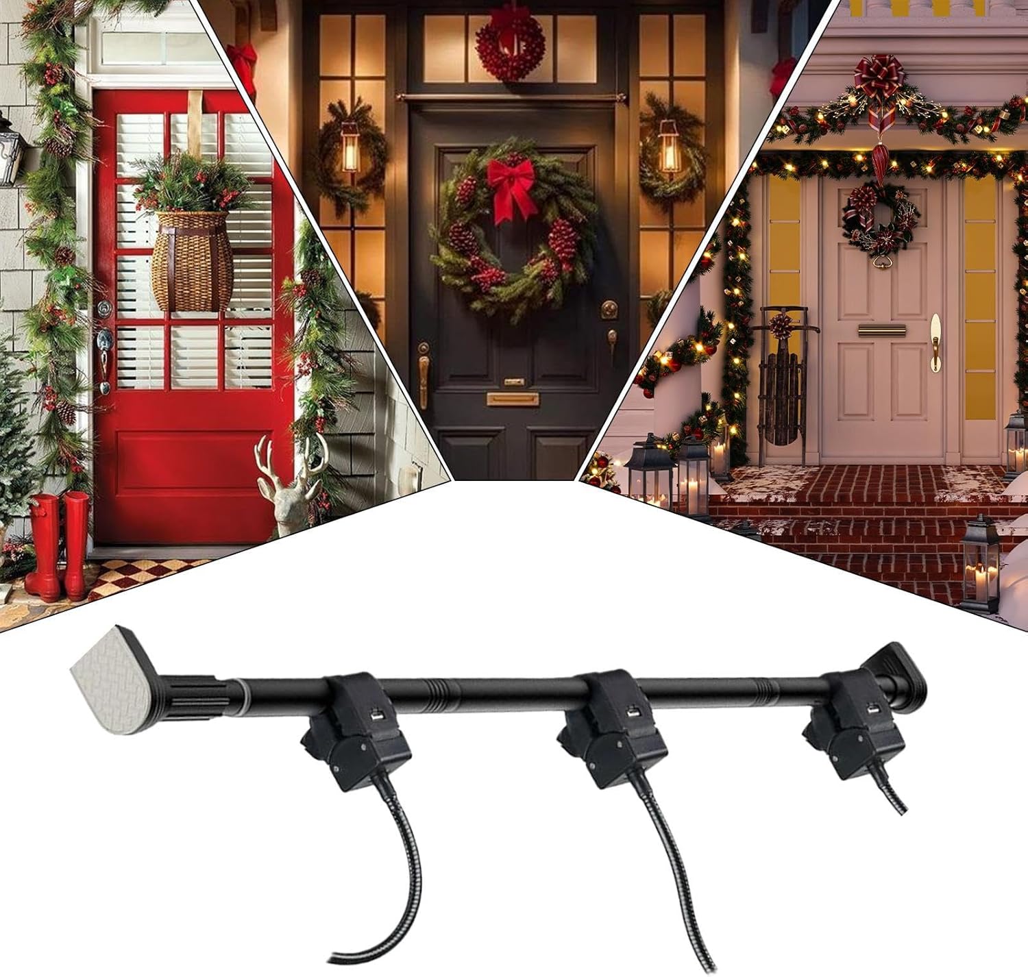 Front Door Garland Hanger Adjustable 80-100cm No Drill Garland Hanger Heavy Duty Garlands Rod for Front Door Christmas Wreath Hook Tension Rod Garlands Holder for Doorway