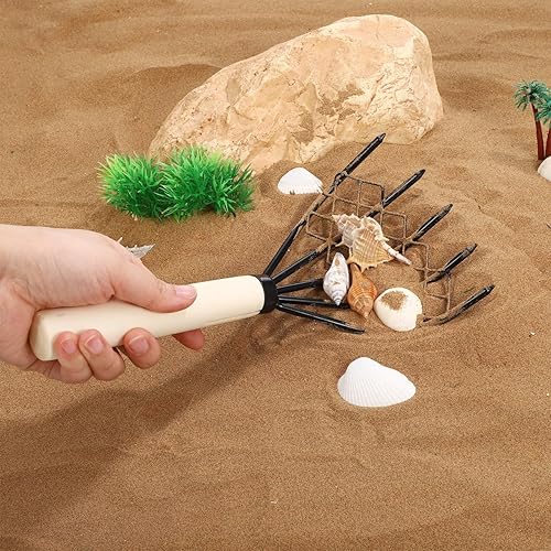 Miniatura 6 de Yardwe 2 rastrillos de almejas de acero al carbono con red de malla, excavadora de conchas de garras de 10.23 pulgadas para mariscos, playa y