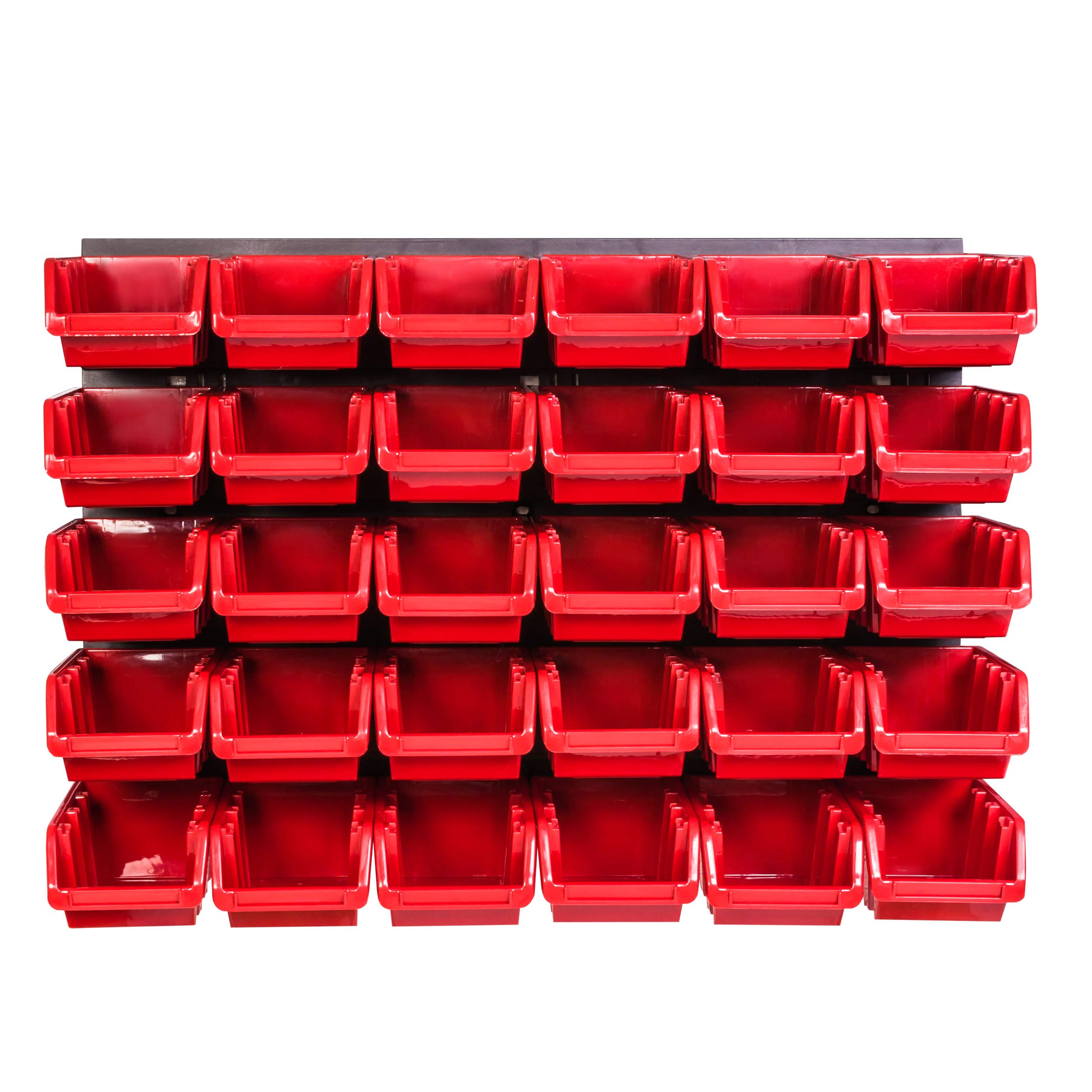 Opbergsysteem, wandrek 1152 x 780 mm, gereedschapshouders, open stapelbakken, opbergkast, extra sterke wandplaten, uitbreidbaar, werkplaatsrek, opslagrek (32 bakken zwart/rood