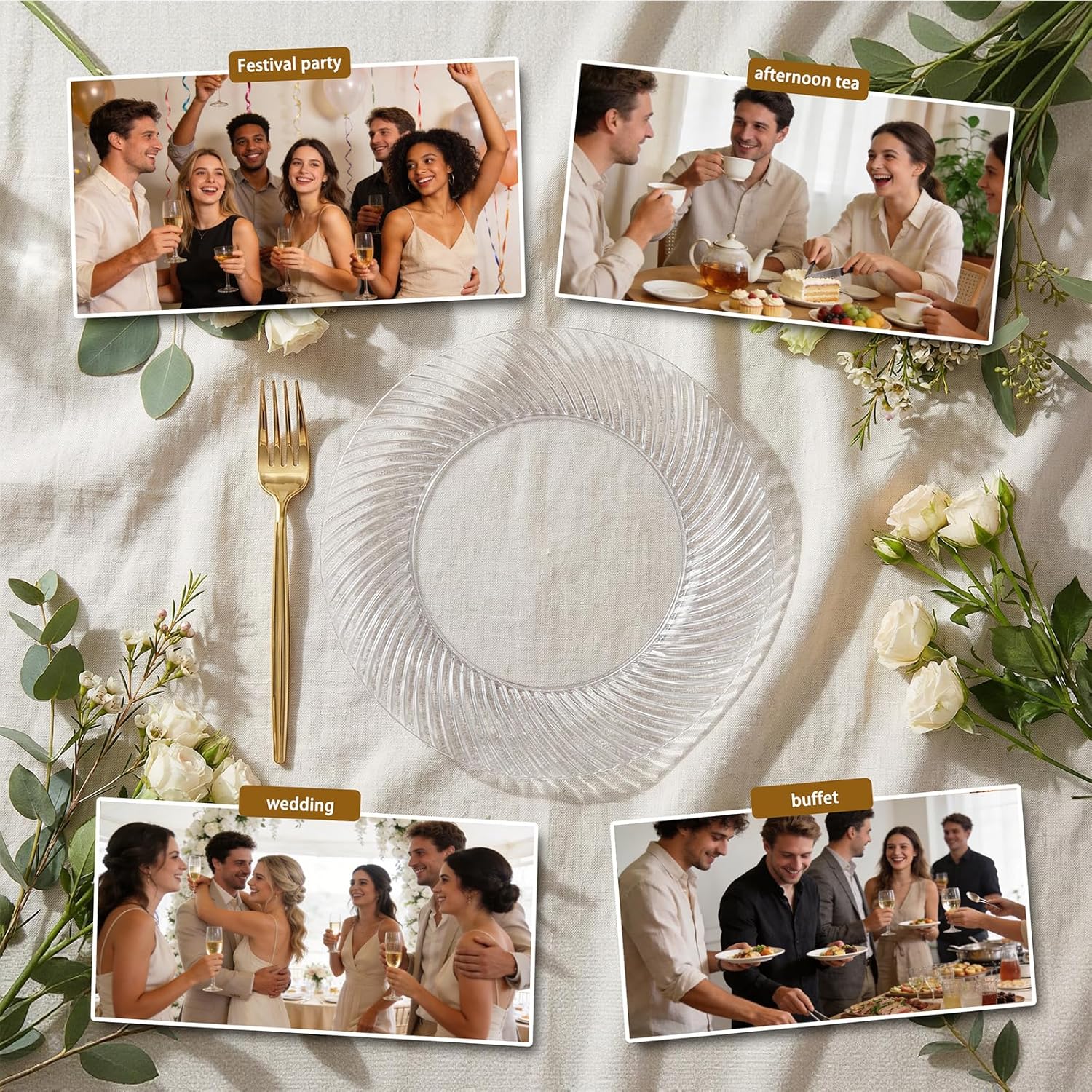 I00000 7 Inch Clear Plastic Plates, 100 Count Disposable Heavy Duty Dessert Plates, Durable Disposable Salad Plates,Premium Hard Clear Plates for Party, Weddings & Events