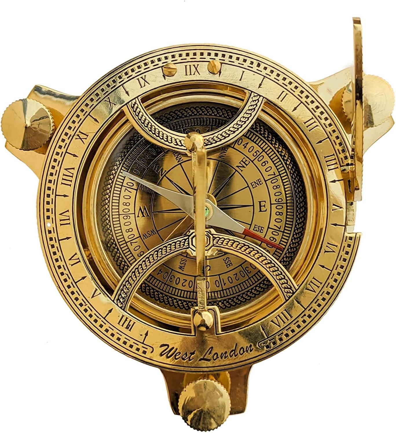 Pocket Brass Sundial Compass Antique Design Showpiece, Brass Sun Dial Vintage Home Decoration Gift Item with Golden Polish Brass Compass 1