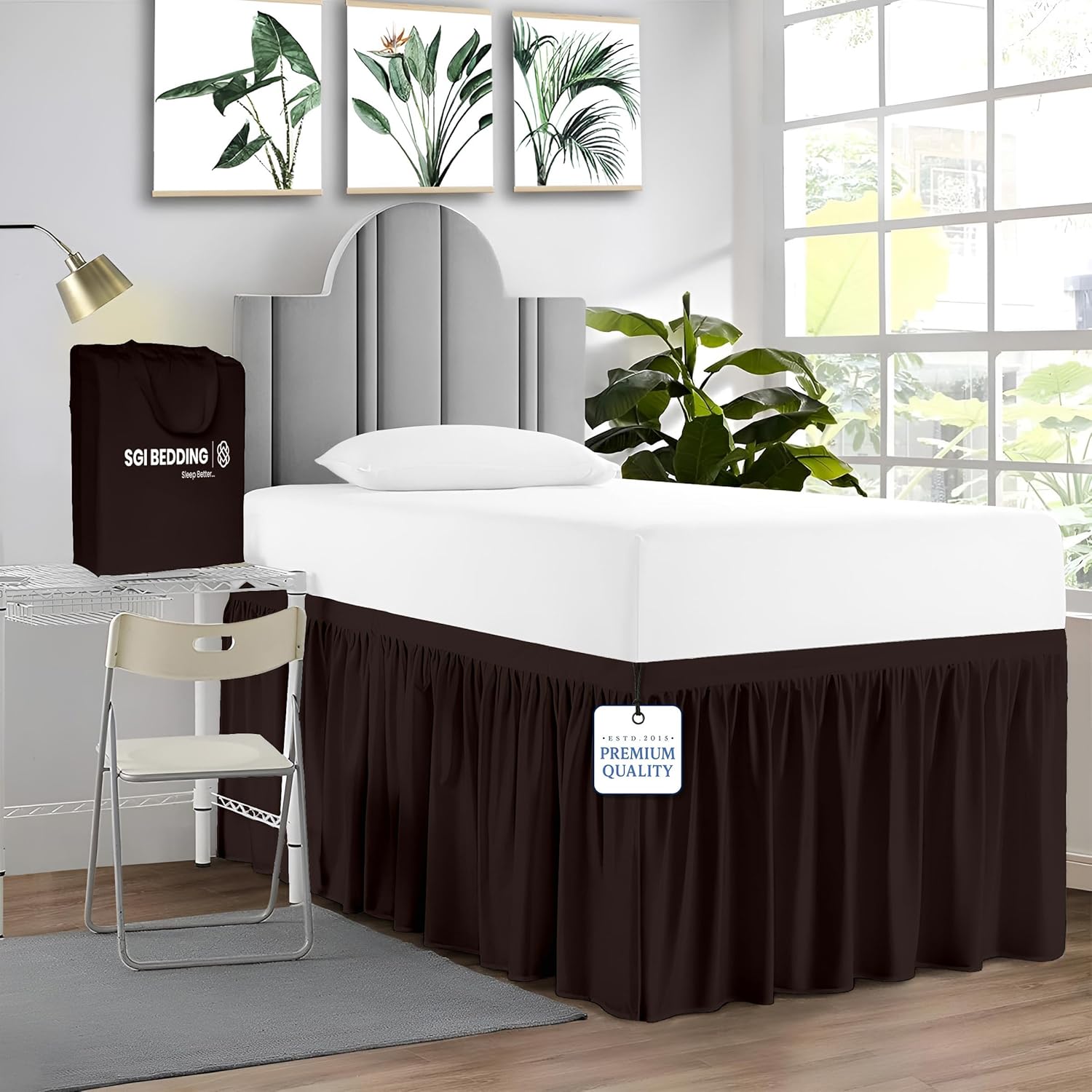 SGI Bedding Twin XL dorm bed skirt, 32in drop, chocolate