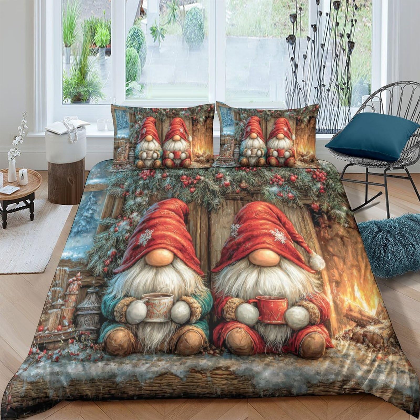 Ctjqhvkz Style-9 3D Printed Christmas Gnome Fitted Sheet Microfiber Soft Red Hat Nordic Elf Mattress Cover For Bedroom Dorm Decor Single（135X200cm）