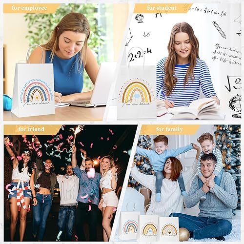 Miniatura 5 de Glenmal 48 bolsas de papel inspiradoras para mujeres, bolsas de papel arcoíris a granel, bolsas de regalo de agradecimiento a los empleados, bolsas