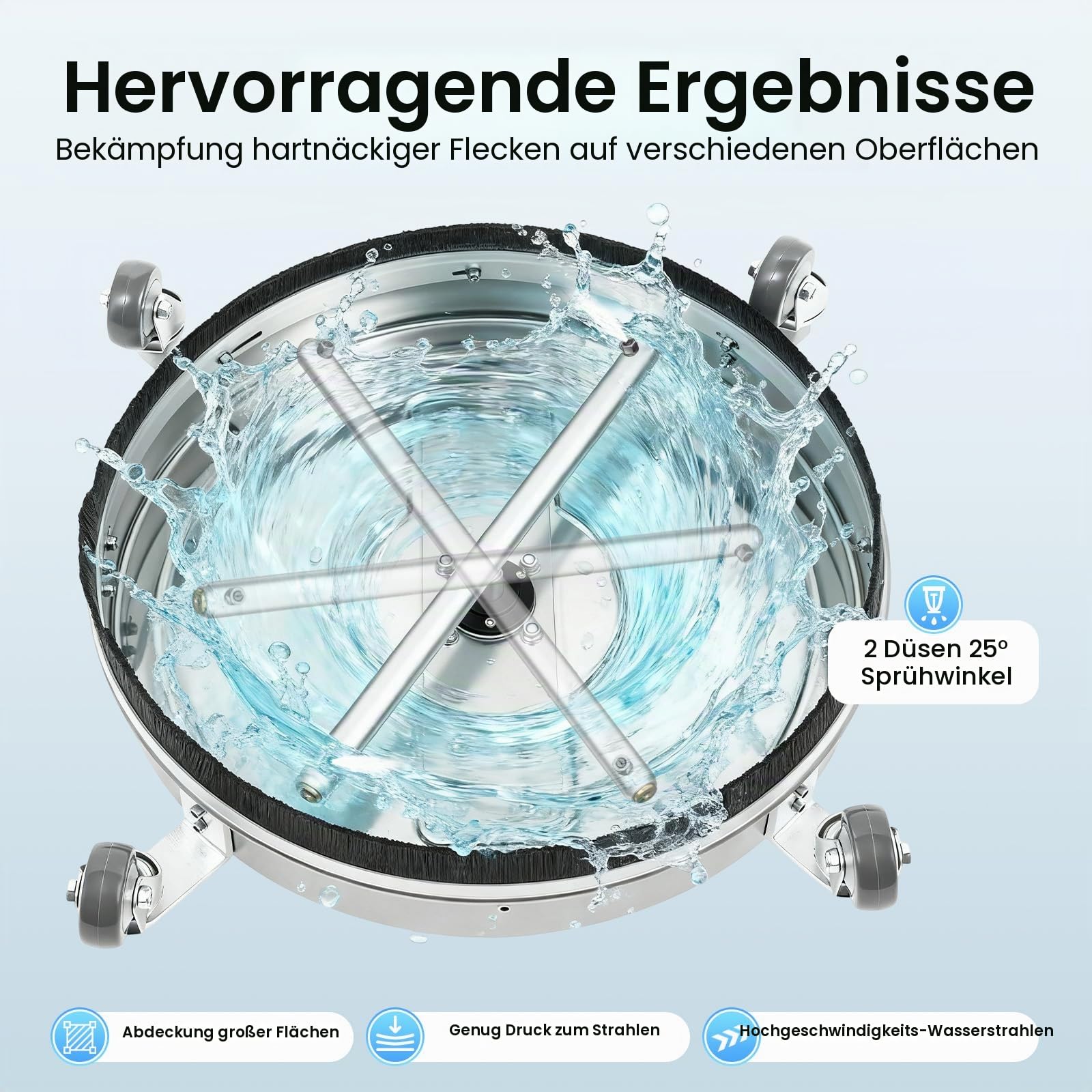 20" Bodenreiniger 4000PSI Bodenreiniger Flächenreiniger Hochdruckreiniger Silber Bodenreinige zum Saugen, Wischen und Trocknen mit 2 Ersatzdüsen