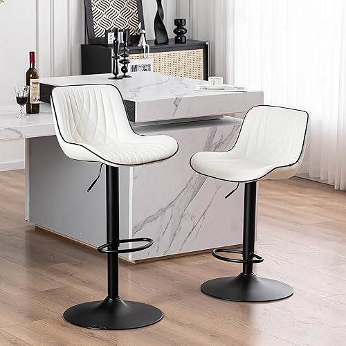 Miniatura 17 de YOUTASTE Bar Stools Set of 2, Adjustable Swivel Counter Height Barstools with Back, All Grey Faux Leather Upholstered Bar Chairs with Metal Base,