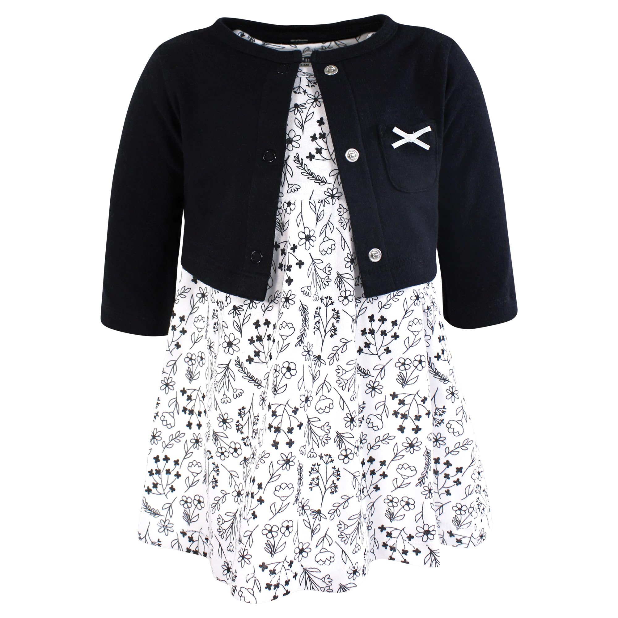Hudson Baby Infant Toddler Girls Cotton Dress And, Black White Flowers, Set Vestito e Cardigan in Cotone per Neonate e Bambine, Fiori Bianchi e Neri, 4T, 4 Anni Bimba