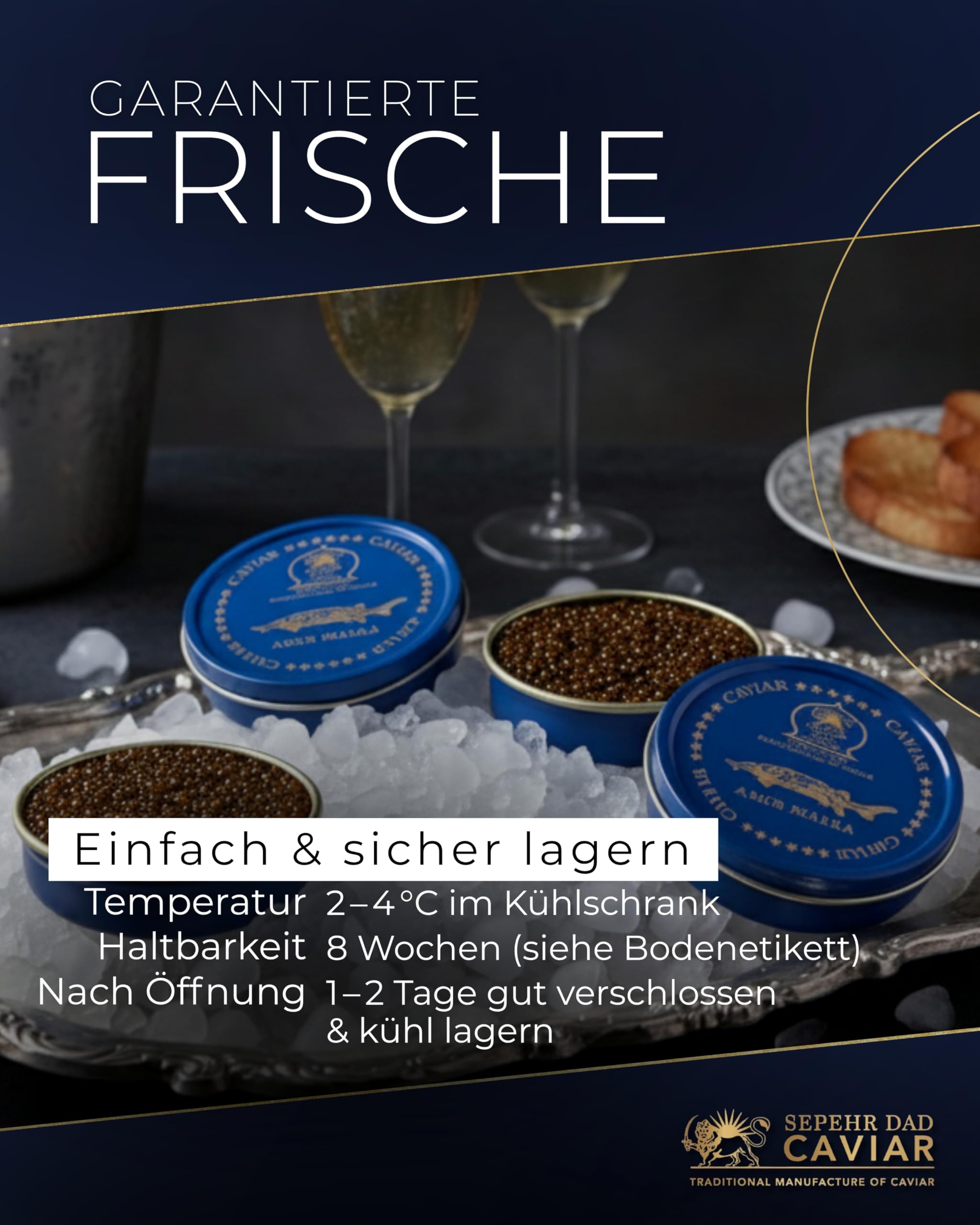 SEPEHR DAD CAVIAR Amur Beluga Kaviar 250 g I besonders großes Korn 2,9–3,3 mm I Beluga-Caviar aus nachhaltiger Aquakultur I mild & cremig-sahnig I exklusiver Stör Kaviar aus Amur-Beluga Störrogen
