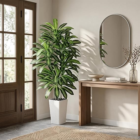 Artificial Dracaena Plant Indoor, 6FT Fake Tree with Tall White Planter | Tall Yucca Fake Floor Plant in Pot, Large Faux Silk Plant for Home Decor Office Living Room Porch Patio Housewarming