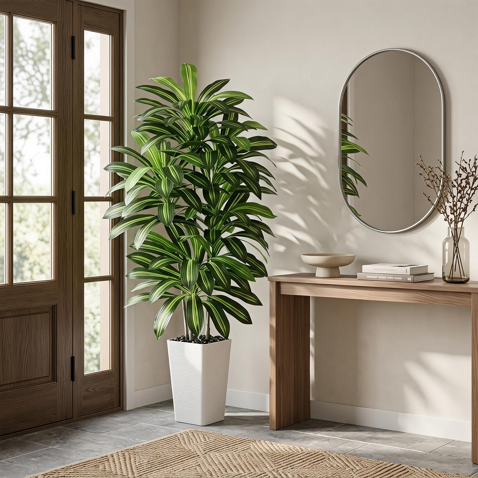 Künstliche Drachenbaum Pflanzen 180cm, Dracaena Kunstpflanzen Groß wie echt | Kunstbaum mit 120 Blätter, Weißer Topf mit Kieselsteine, Fake Pflanzen für Wohnzimmer Schlafzimmer Büro Balkon Indoor Deko
