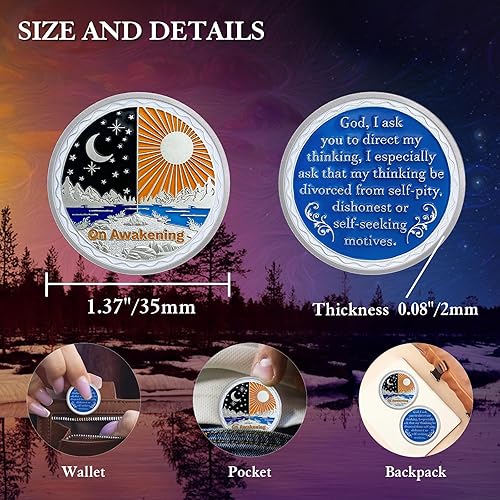 Miniatura 5 de On Awakening Sobriety Chip AA Sobriety Coin Sun Moon Medallón de Recuperación de Sobriedad Regalos para Mujeres Hombres Regalo de Recuperación de