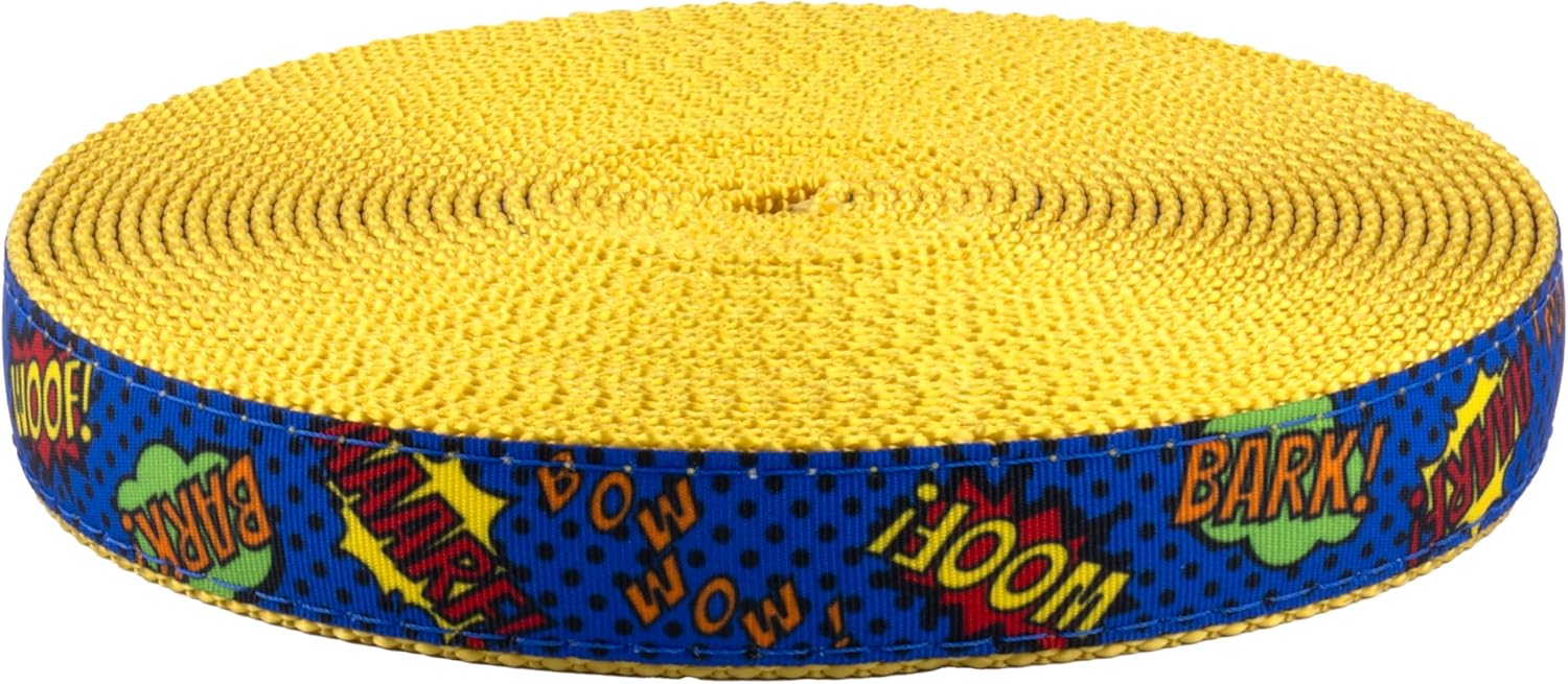 Country Brook Design - Blue Super Dog on Gold Nylon Webbing (1 Inch, 50 Yards)