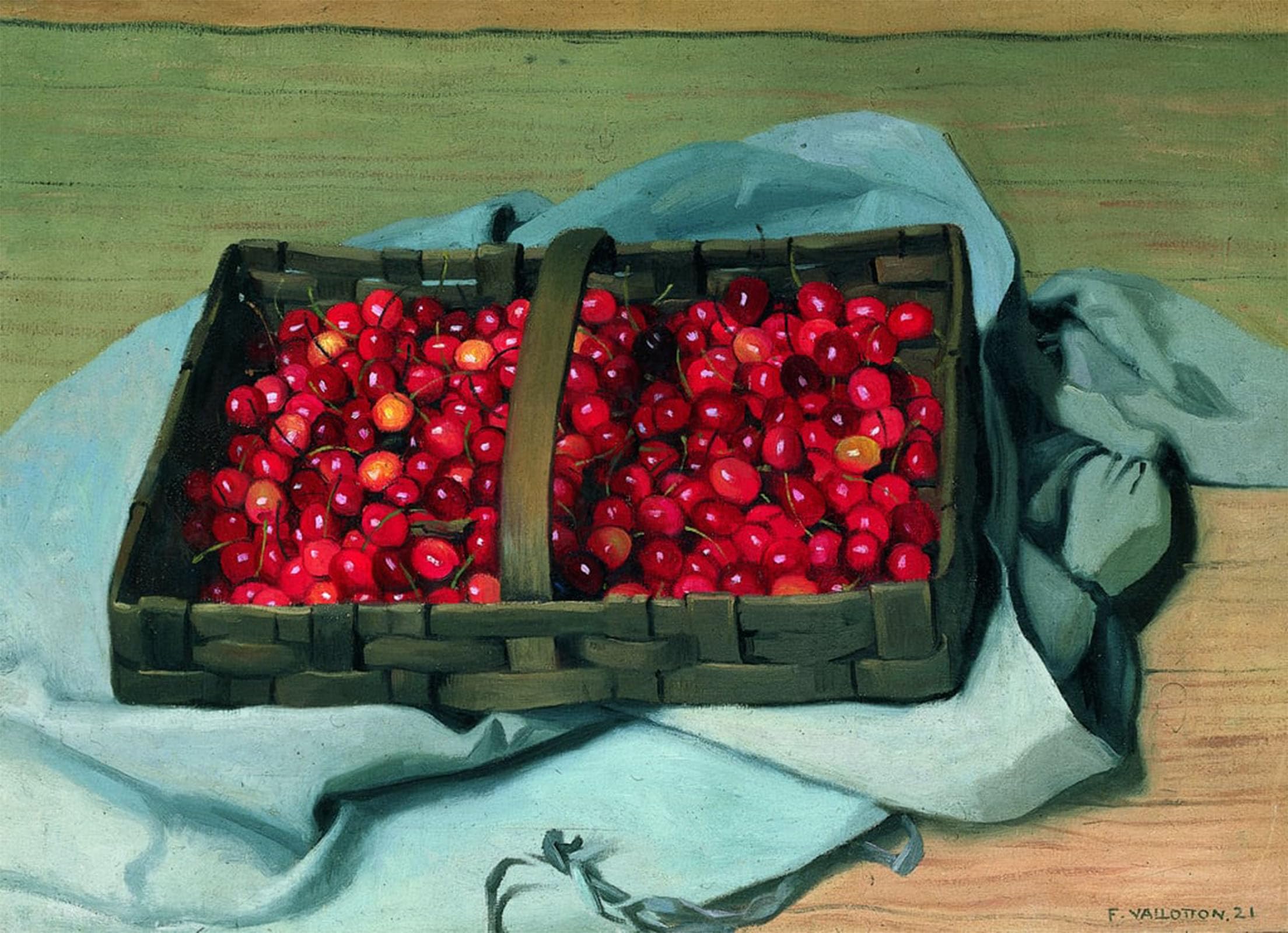 ARTXLXXBN Famous Print Painting Colorful Art Print Basket of Cherries by Felix Edouard Vallotton Canvas Art Decorations for Home Decor 60x90cm