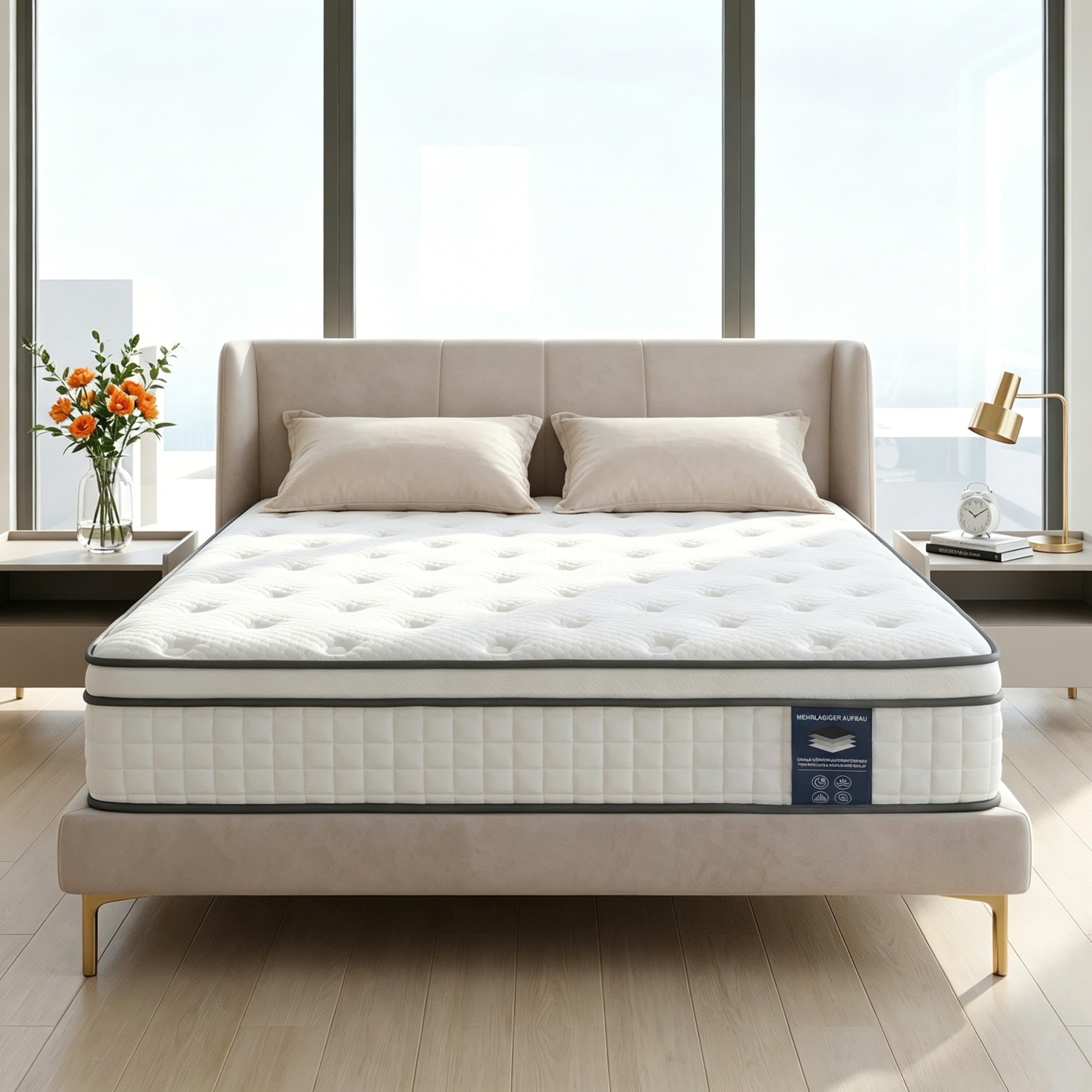 Matratze 180x200 cm Höhe 25cm, Härte H3, 7-Zonen Taschenfederkernmatratze, mit Komfortschaum, Orthopädische Ergonomische Matratze, Öko-TEX & CertiPUR Zertifiziert, Druck- & Rückenschmerzen (180x200cm)