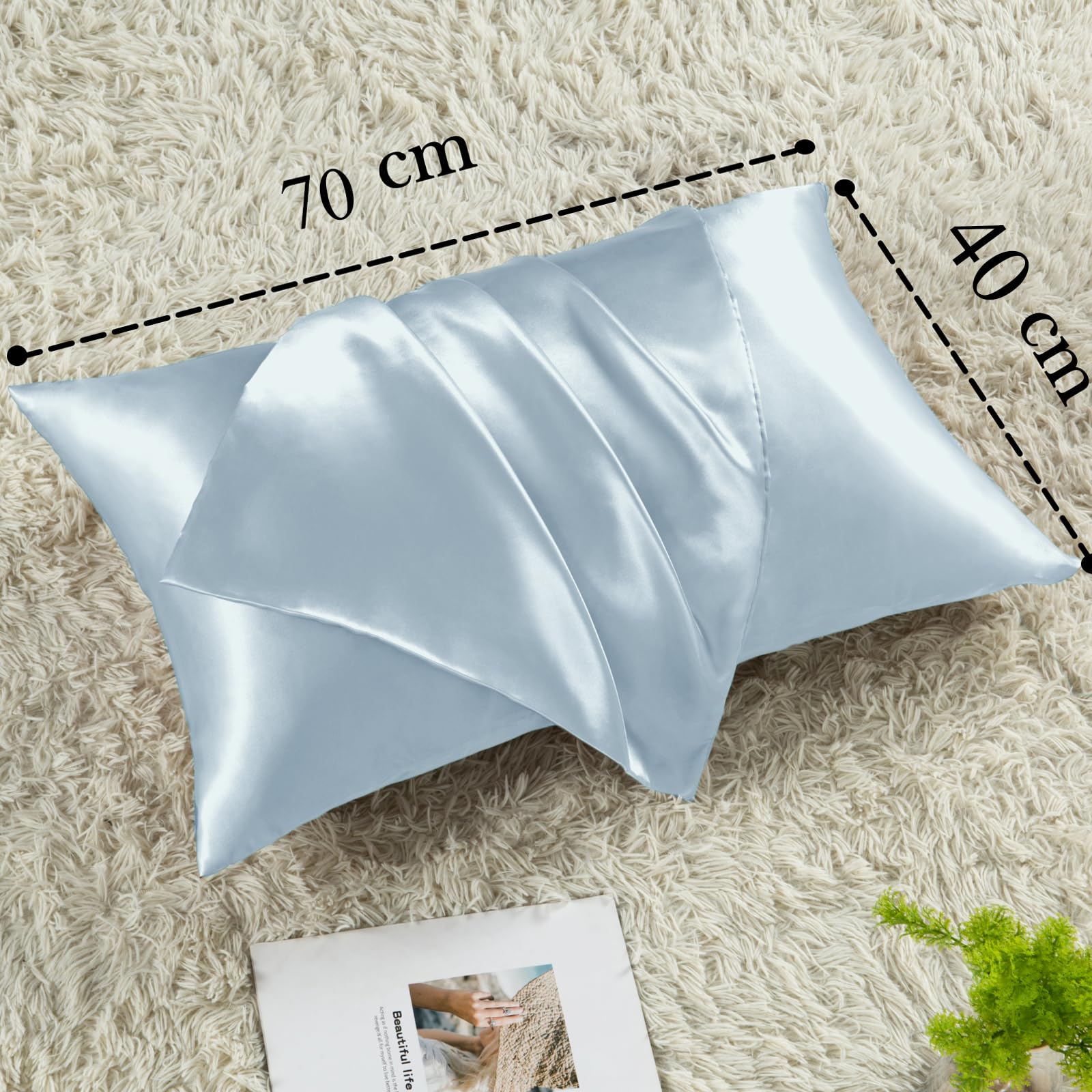 Vielit 2 Pack Satin Pillowcase 70 x 40 Light Blue - Image 4