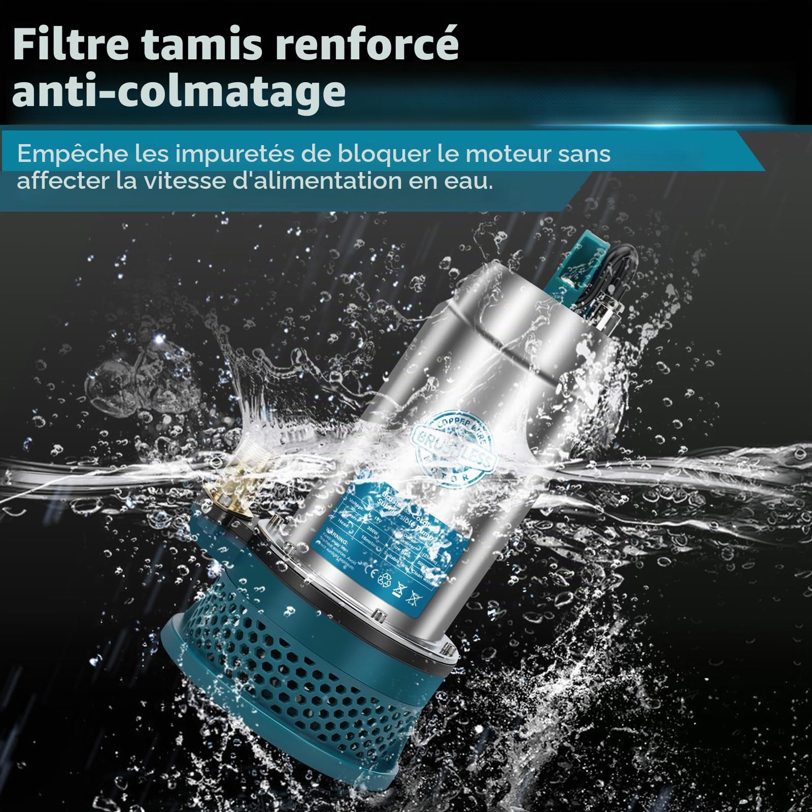 Pompe submersible compatible avec batterie Makita 18 V (pas de batterie), pompe à eau sans fil 5000 l/h avec tuyau de 10 m, câble de connexion de 5 m, idéal pour piscine, lit à eau, arrosage de jardin