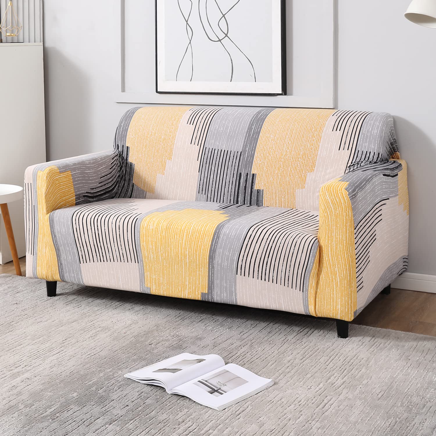 HOKIPO Polyester Blend Elastic Stretchable Sofa Cover 2 Seater (Ar-4100-S1, Multicolor)-image-17