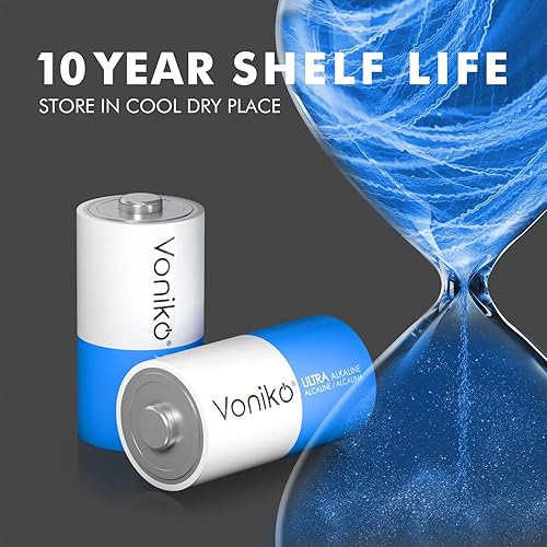 Miniatura 3 de Voniko Baterías C ultra alcalinas, paquete de 8 baterías LR14 de tamaño C  10 años de vida útil y 6-9 veces la potencia que las baterías de carbono,