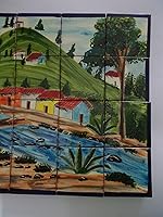 Vista 3 de 25" CERAMIC TILE MURAL mexican talavera mosaic hand painted clay backsplash