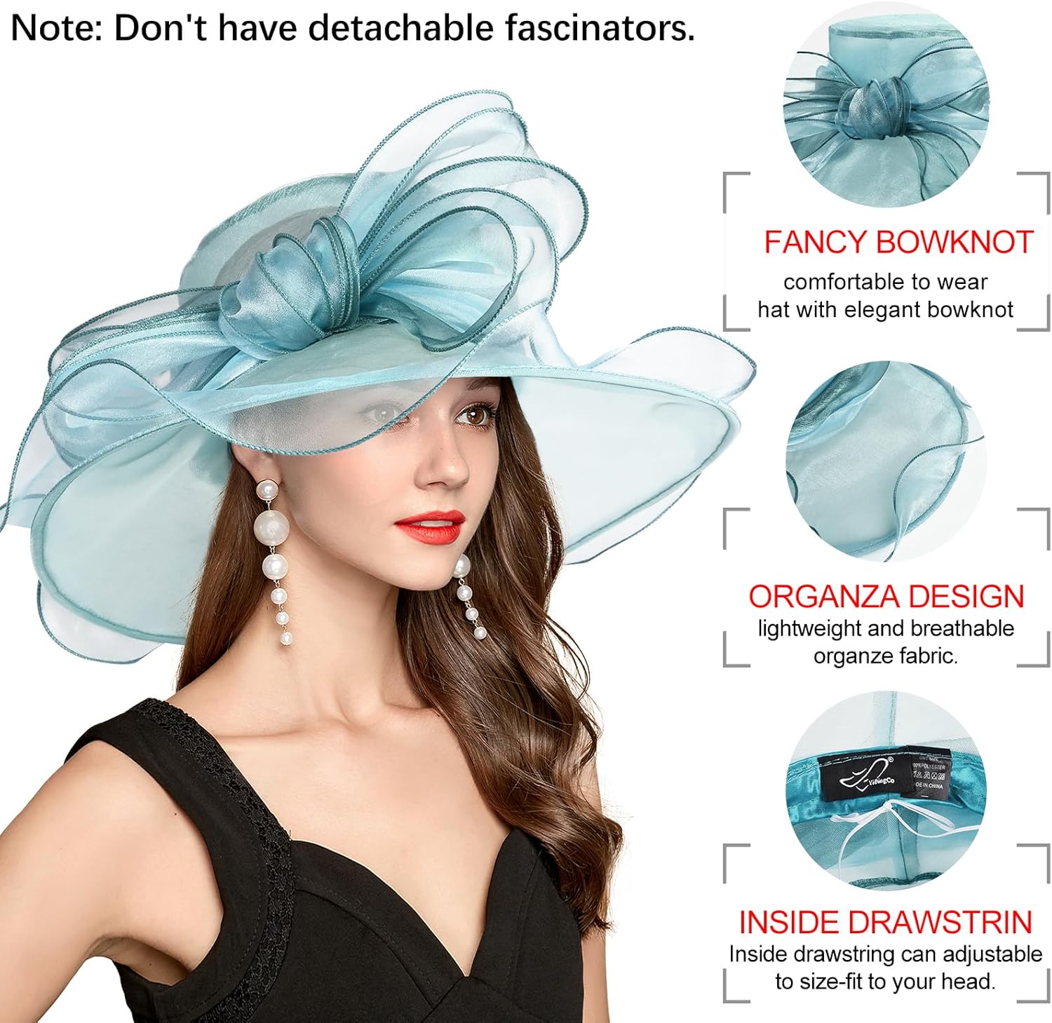 2026 Derby Hats for Women Ladies, Classy Organza Sun Hat, Church Tea Party Wedding Kentucky Fascinator Hat
