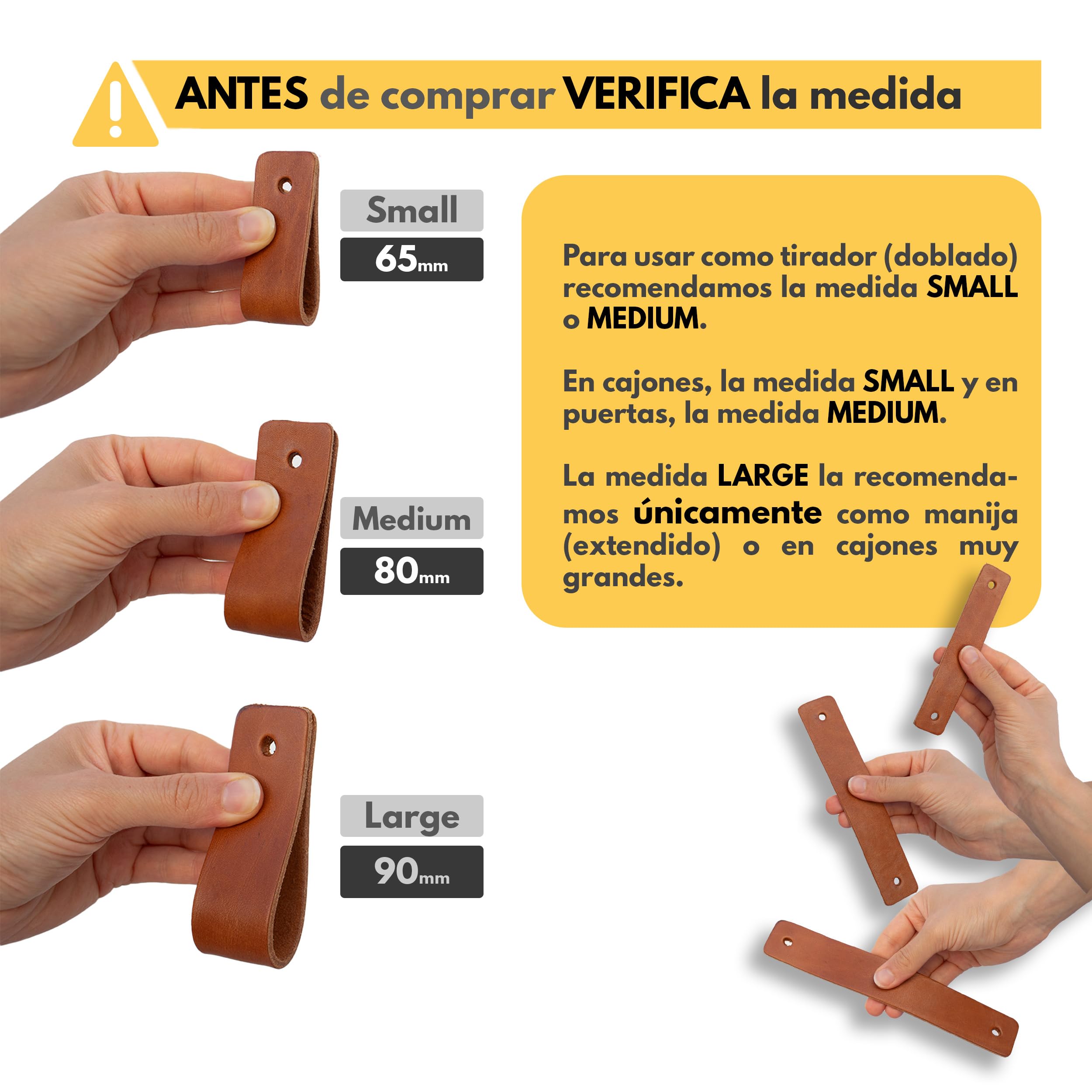 Tirador de Cuero o Manija de Cajón Puerta Armario - Pomo o Asa de Piel Auténtica100% Cuero Argentino - (10, London, Medium)