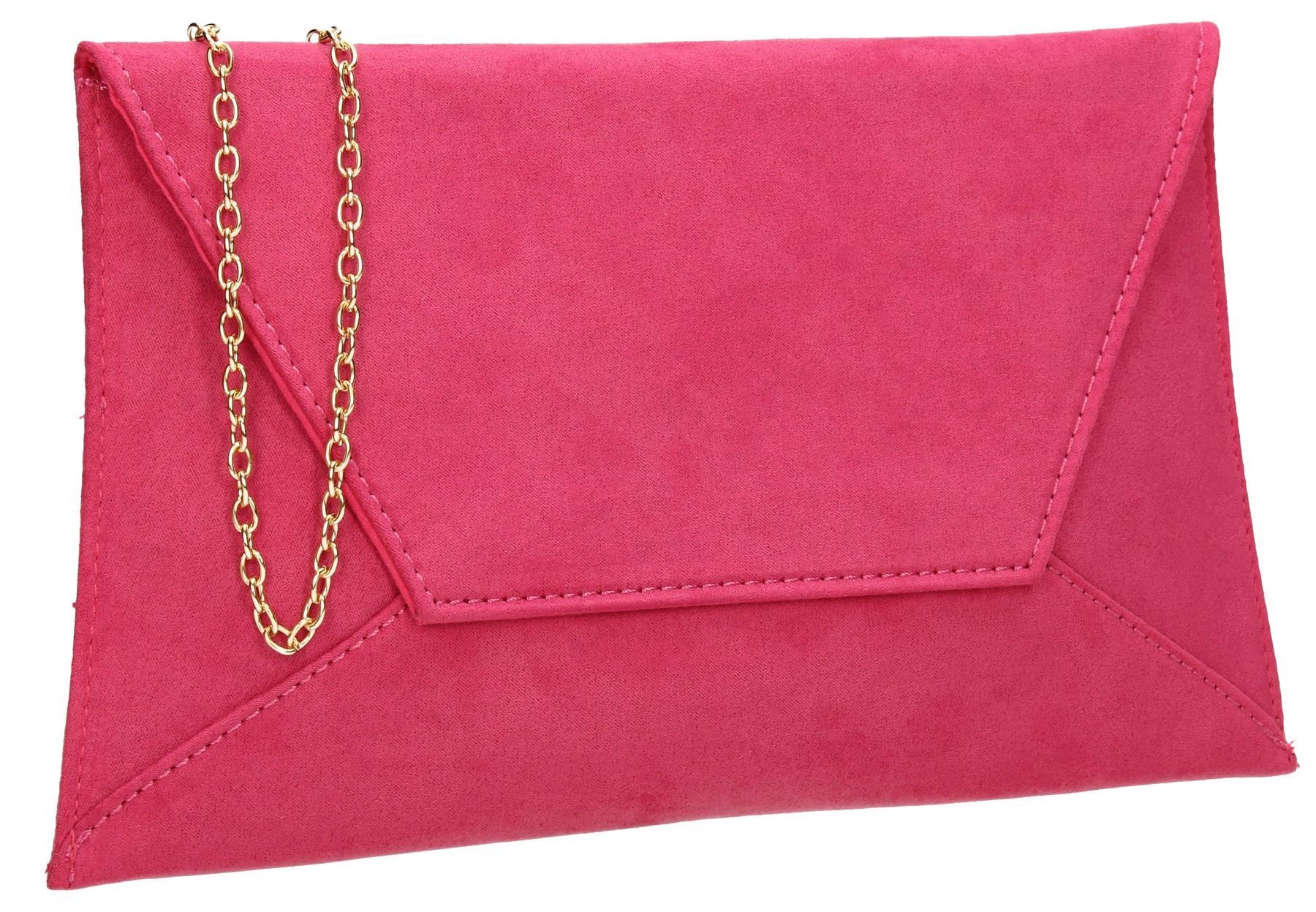 SwankySwans Dory Suedette Slim Party Prom Wedding Bridal Clutch Bag Fuchsia Pink