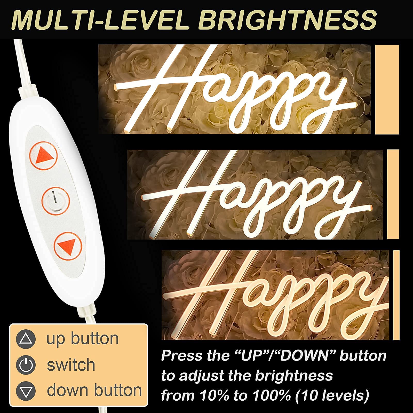 AXSCOK Happy Birthday Neon Light Sign Large, with Dimmable Switch, Reusable Birthday Party LED Neon Sign for Wall Decor Backdrop, Warm White, 23x16 Inches