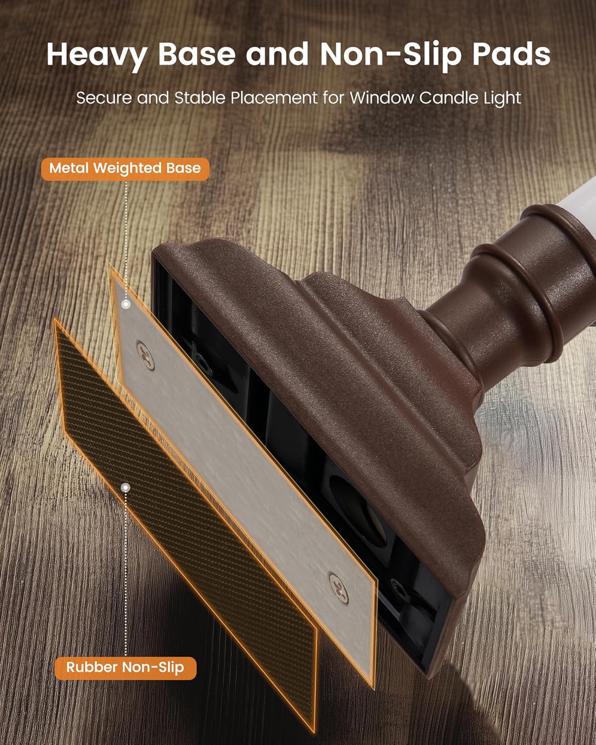 SURAIELEC 4 Pack Battery Operated Window Candles, Dusk-to-Dawn Flameless Flickering Candles, 3000K LED Window Candle with Rustic Brown Holder, Christmas Candle Lights for Windows, Mantel, Dining Table