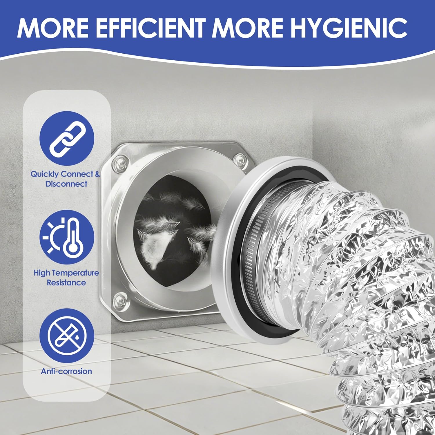 Magnetic Dryer Vent Connector Kit, Magnetic Dryer Vent Coupling Kit with 3.1ft 4" Duct and 2 Clamps, Quick Seal Dryer Vent Connector for Easy Cleaning & 180° Rotation