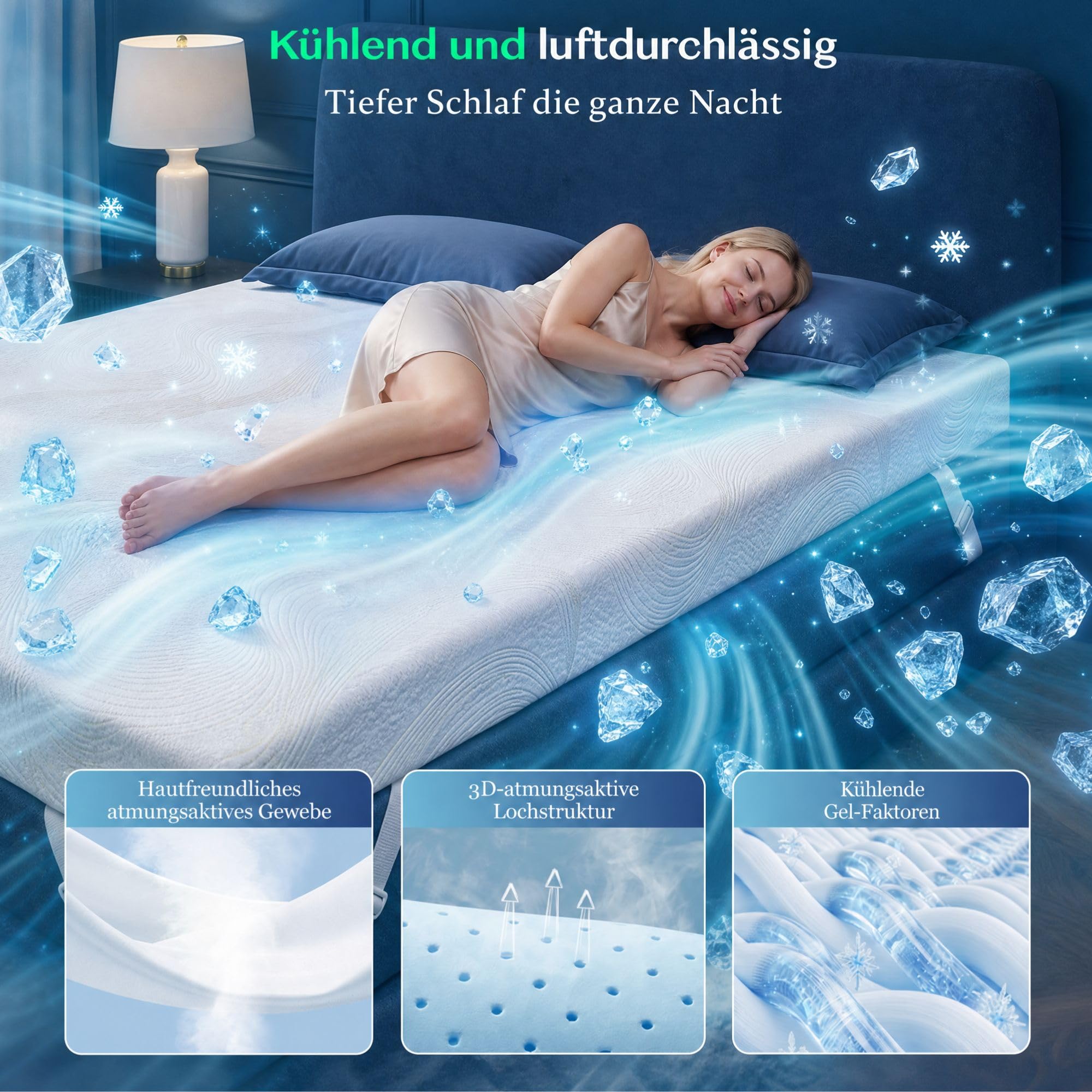 10cm Höhe Matratzen Topper 140x200 aus Gel Memory Foam, H2&H3, Gel Topper mit abnehmbarem Bezug, 100 Tage Testschlaf, Matratzentopper für Wohnwagen, Schlafsofa, Boxspringbett