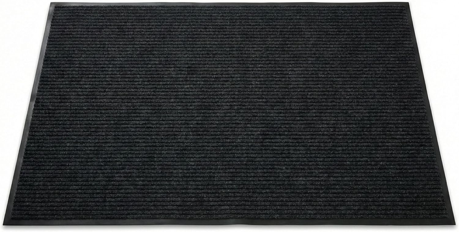 Restaurantware-Comfy Feet 60 x 36 Inch No-Slip Floor Mat, 1 Ribbed Carpet Utility Mat - Indoor and Outdoor, for Homes Or Offices, Black Polyester Fibers Entry Mat, Vinyl Backing, Easy to Clean
